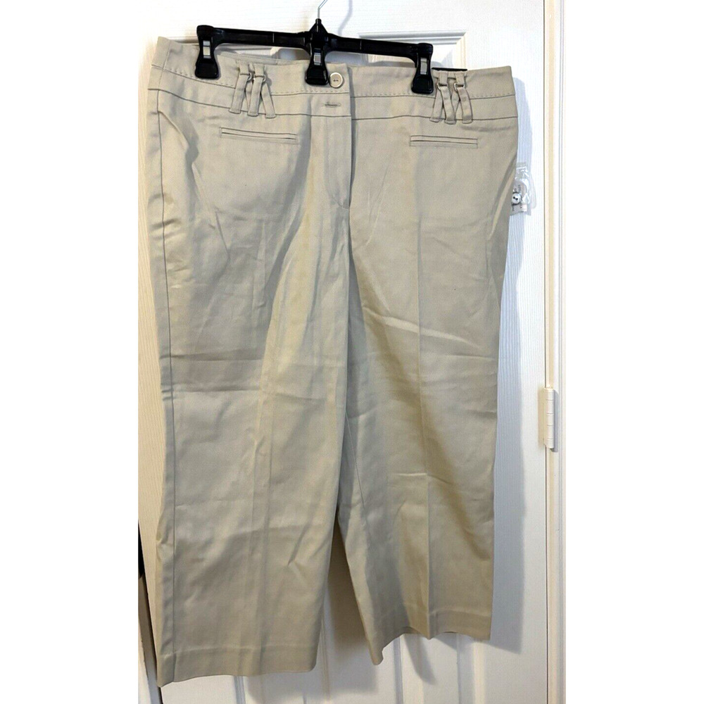 LARRY LEVINE Women's Crop Pants Size 14 Tan Weave Accent Stretch High Rise
